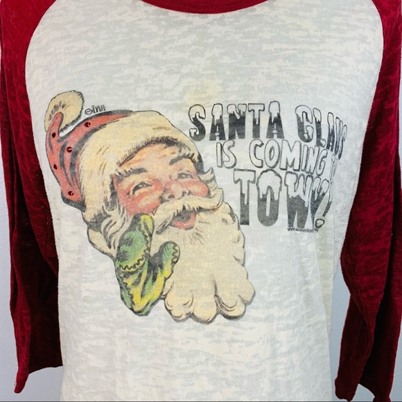 Santa Claus is Coming to town boutique bling burn out baseball tee medium - Picture 4 of 15